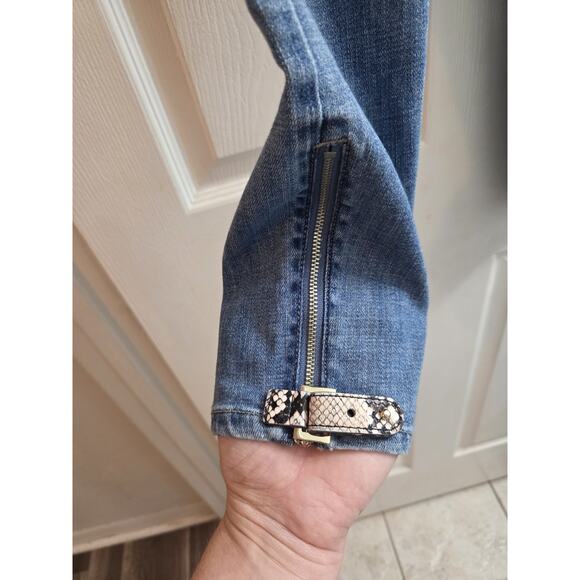 White House Black Market Skinny Ankle Zip buckle Hem Jeans Snake Trim Mid rise 2 - Picture 3 of 12